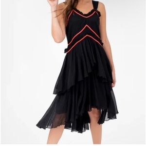 Pitusa- Size 1/Small. Black and Red Layered Women's Dress